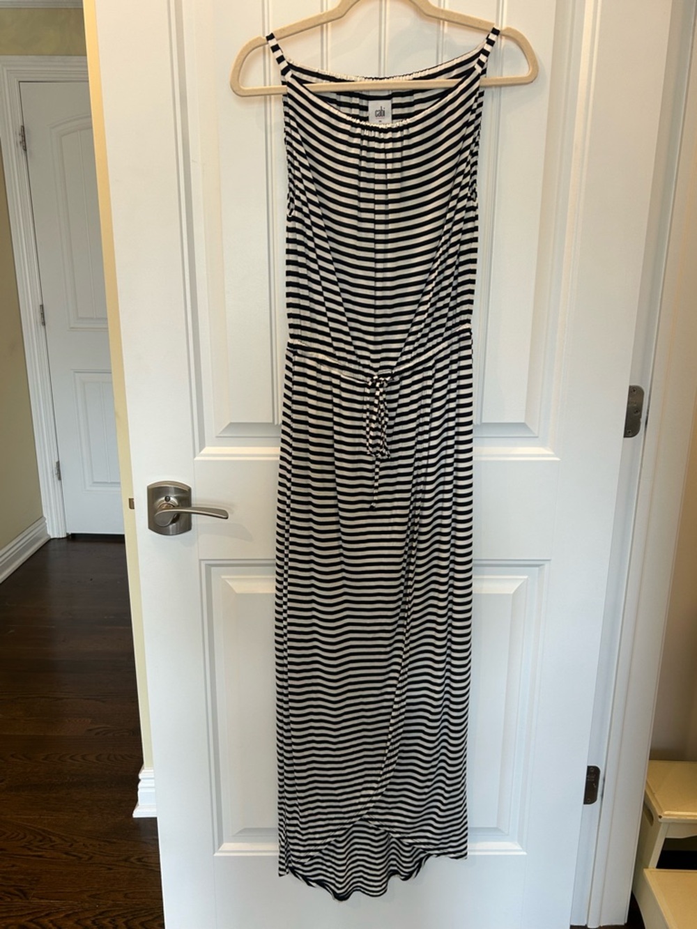 CAbi Black and White Striped Maxi Dress